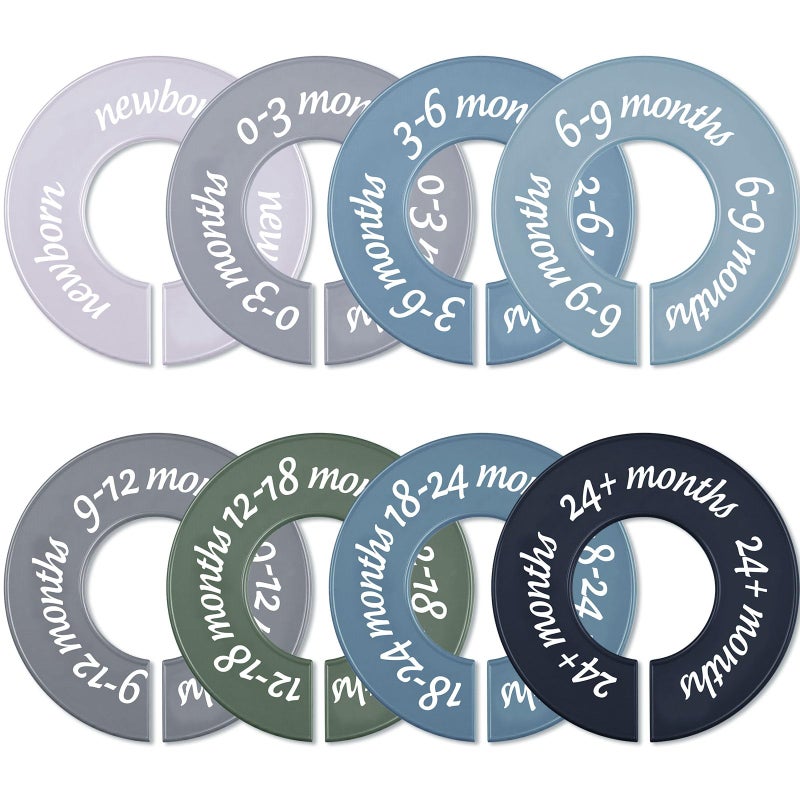 ForraFun 8 Pcs Baby Closet Dividers Unisex Baby Clothes Organizers Clear Labels for Nursery Closet Organizer & Decor Nursery Fits Most Rods(Modern,Cool Colors) - Image 1