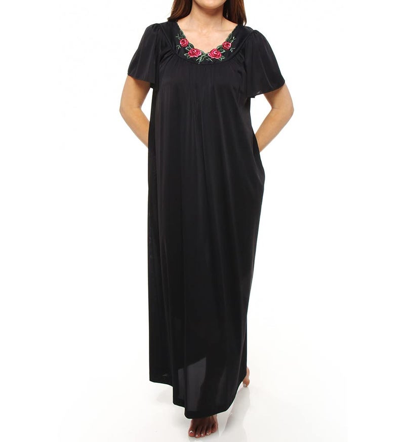 Shadowline Women's Plus-Size Petals 53 Inch Short Flutter Sleeve Long Gown, Rosy Pink, 3X - Image 3