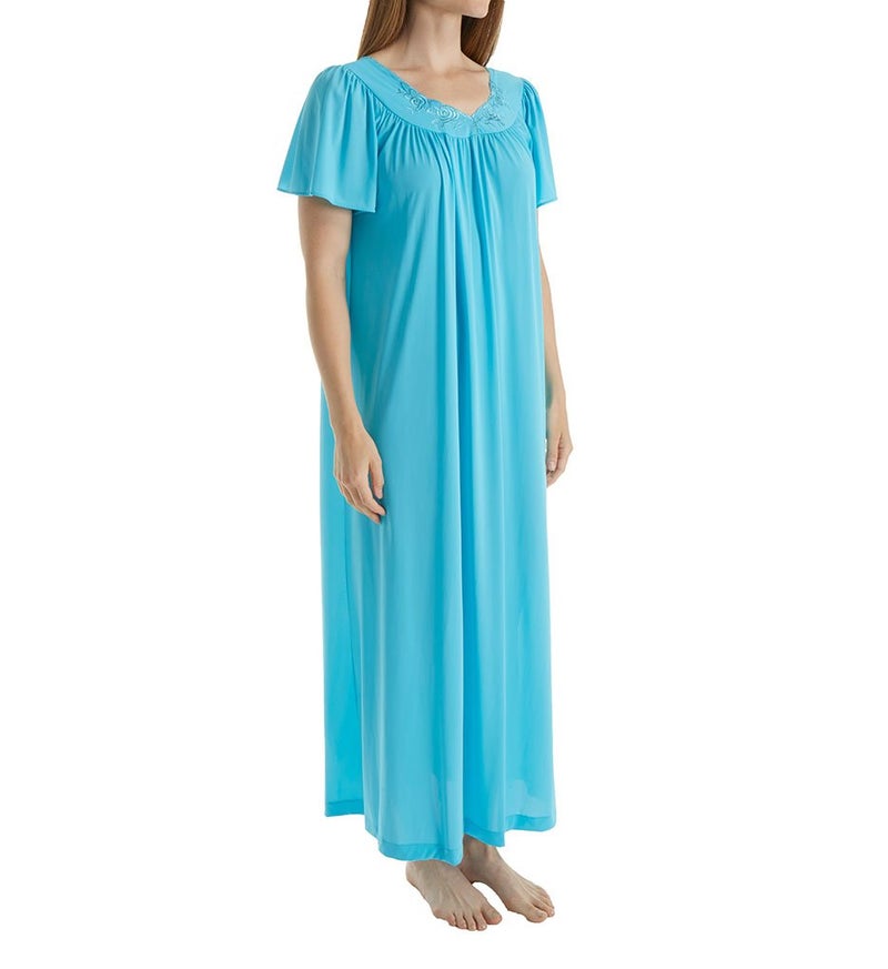 Shadowline Women's Plus-Size Petals 53 Inch Short Flutter Sleeve Long Gown, Rosy Pink, 3X - Image 2