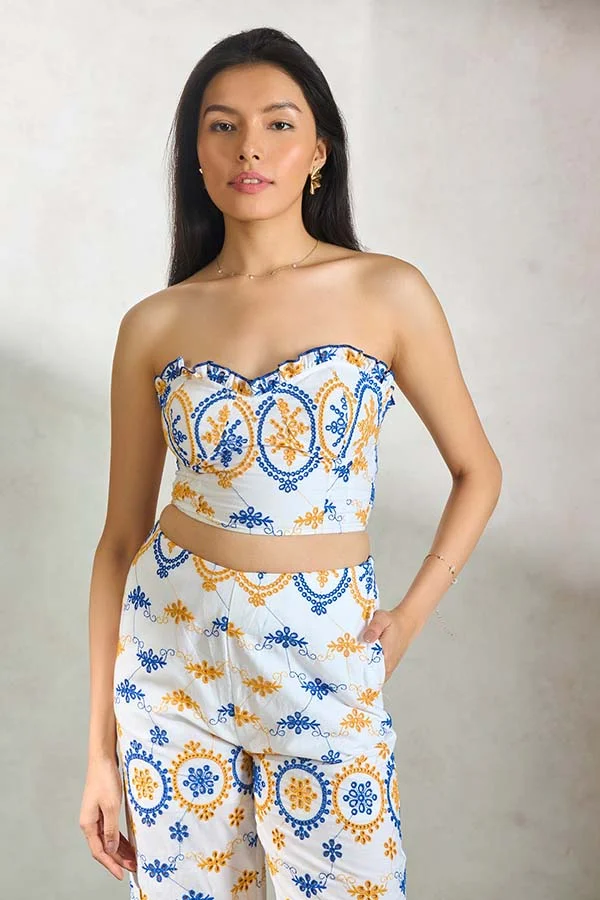 Virgio VIRGIO 100% Cotton White Tube Top In Schiffli