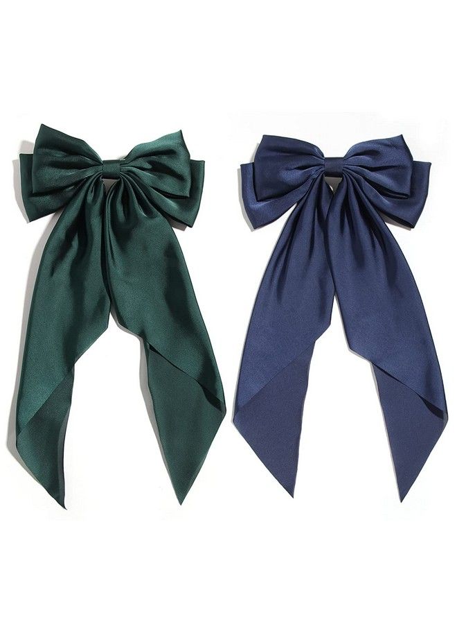 WHISKET Satin Large Hair Bows Giant Bow Hair Clips French Barrettes With Long Silky Ribbon Bowknot Bun Ponytail Holder Accessories For Women Lady Girl [Color May Very] (10) - Image 5