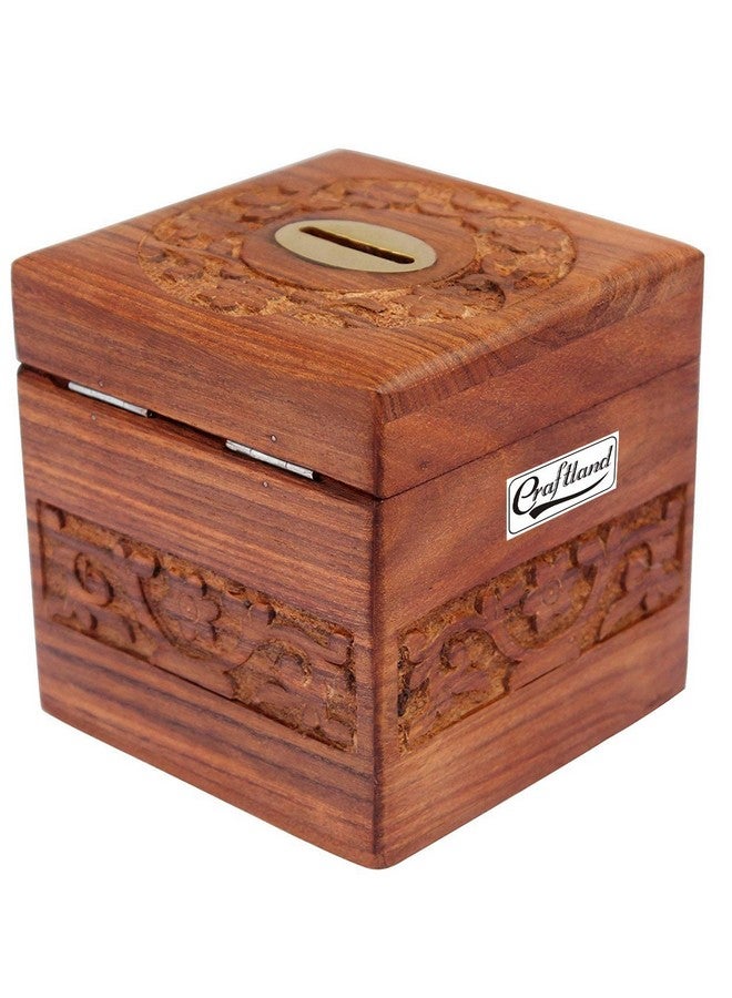 Craftland Wooden Money/Piggy Bank, Money Box, Coin Box with Carved Design for Kids/Children. with Lock - Image 2