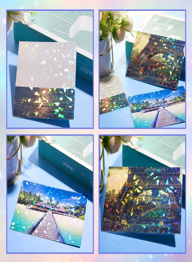Nezyo 60 Sheets Holographic Laminate Sheets Clear Glitter A4 Size Vinyl Sticker Paper Holographic Overlay Self Adhesive Waterproof Transparent Film, 11.7 x 8.3 Inch (Broken Grass) - Image 4