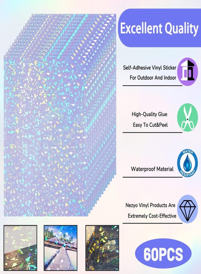 Nezyo 60 Sheets Holographic Laminate Sheets Clear Glitter A4 Size Vinyl Sticker Paper Holographic Overlay Self Adhesive Waterproof Transparent Film, 11.7 x 8.3 Inch (Broken Grass) - Image 3