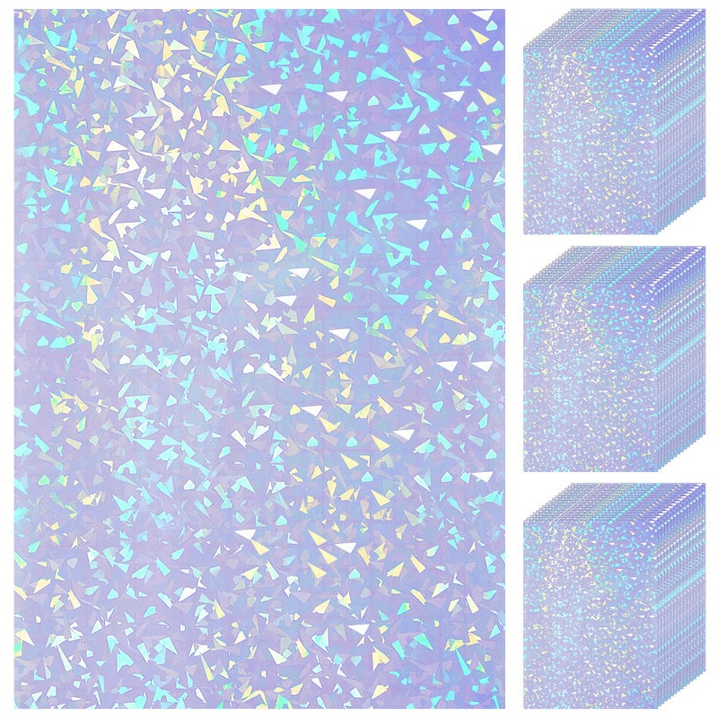 Nezyo 60 Sheets Holographic Laminate Sheets Clear Glitter A4 Size Vinyl Sticker Paper Holographic Overlay Self Adhesive Waterproof Transparent Film, 11.7 x 8.3 Inch (Broken Grass) - Image 1