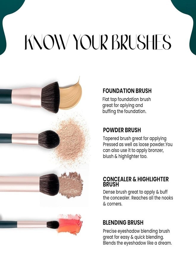 Florisca Brush Set 8 Pcs With Pouch, Makeup Brushes Premium Synthetic Kabuki Foundation, Concealers, Eye Shadows Professional Blush, Face Powder, Highlighter, Contour, Blending Eyeliner - Image 5