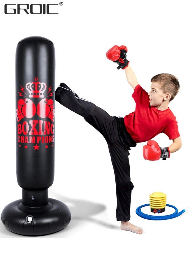 GROIC Inflatable Punching Bag For Kids, 63 Inch Inflatable Kids Punching Bag with Stand for Bounce-Back Bop Bag for Play, Boxing, Karate, Inflatable Toy Punching Bag Practice Kickboxing with pump  - Image 1