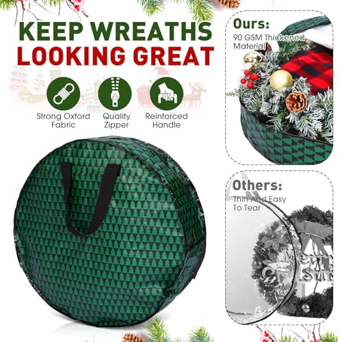 Simgoing 5 Pack Christmas Storage Bags,7.5 ft Green Christmas Tree Large Bag, 24" Wreath Containers and 25" Garland Packing Tote Moving Bags with Handle Zipper for Artificial Xmas Tree Wreath Garland - Image 5