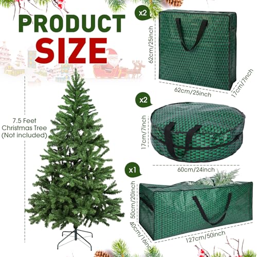 Simgoing 5 Pack Christmas Storage Bags,7.5 ft Green Christmas Tree Large Bag, 24" Wreath Containers and 25" Garland Packing Tote Moving Bags with Handle Zipper for Artificial Xmas Tree Wreath Garland - Image 2