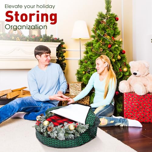 Simgoing 5 Pack Christmas Storage Bags,7.5 ft Green Christmas Tree Large Bag, 24" Wreath Containers and 25" Garland Packing Tote Moving Bags with Handle Zipper for Artificial Xmas Tree Wreath Garland - Image 3