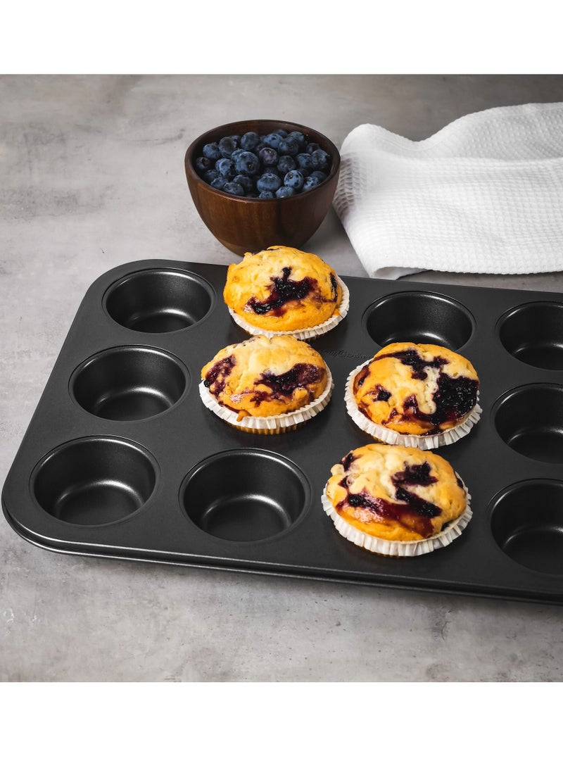 Betty Crocker NON STICK 12 CUP MUFFIN PAN WITH 60 PCS PAPER CUP, GREY COLOR L:35XW:26.5XH:3CM) - Image 3