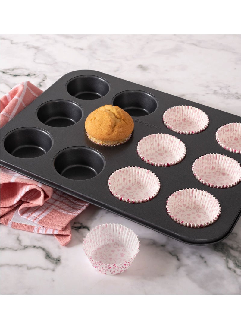 Betty Crocker NON STICK 12 CUP MUFFIN PAN WITH 60 PCS PAPER CUP, GREY COLOR L:35XW:26.5XH:3CM) - Image 4