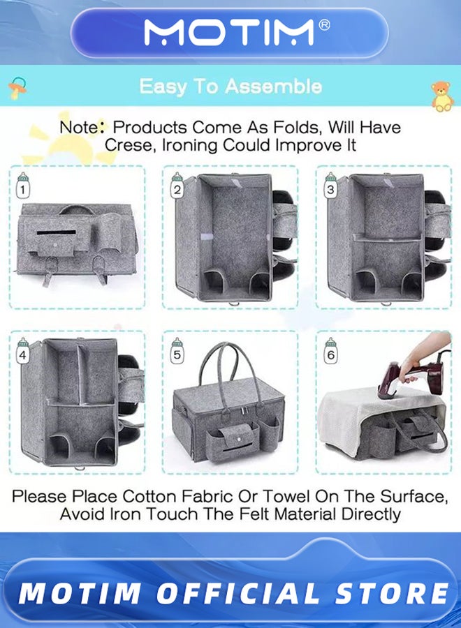 Motim 15.7 * 9.4 * 7.9 Inch Baby Diaper Caddy Organizer Portable Diapers Storage Tote Bag with Roll Lid and Removable Dividers for Changing Table or Car  - Image 2