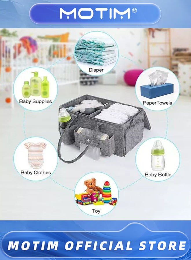 Motim 15.7 * 9.4 * 7.9 Inch Baby Diaper Caddy Organizer Portable Diapers Storage Tote Bag with Roll Lid and Removable Dividers for Changing Table or Car  - Image 3