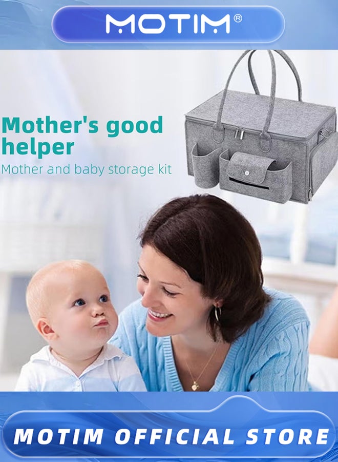 Motim 15.7 * 9.4 * 7.9 Inch Baby Diaper Caddy Organizer Portable Diapers Storage Tote Bag with Roll Lid and Removable Dividers for Changing Table or Car  - Image 4