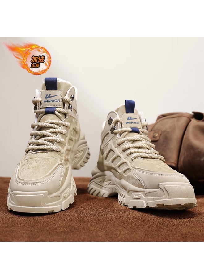 Warrior Men's Autumn Winter New Martin Boots Hiking Shoes Outdoor Workwear Warm Khaki Fleece Lined Size 42