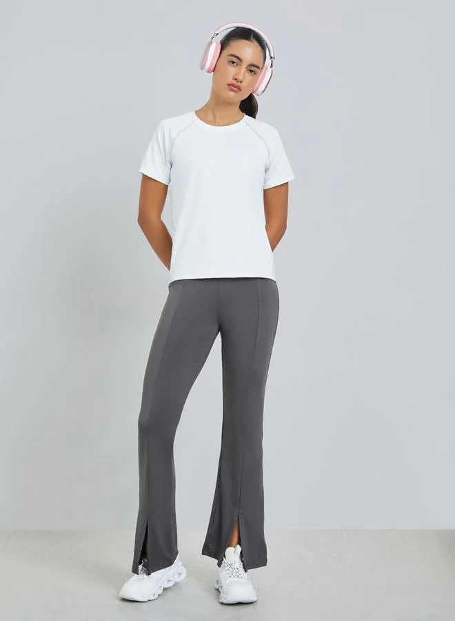 Styli Active White Tonal Stitch Detail Short Sleeves Top