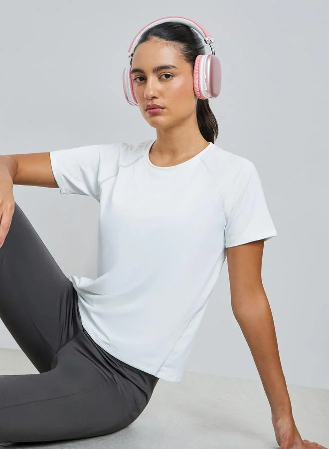 Styli Active White Tonal Stitch Detail Short Sleeves Top