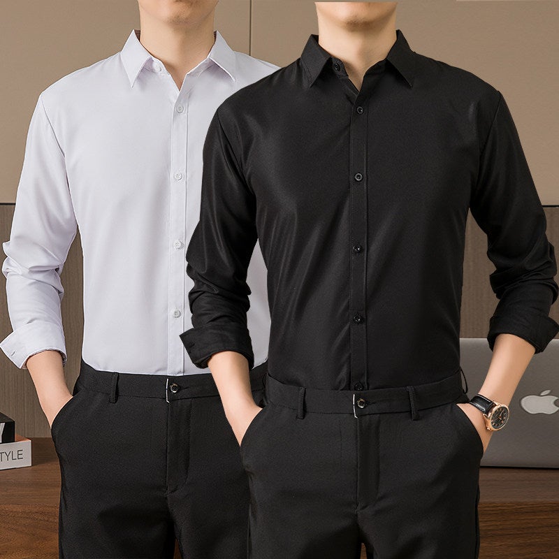 Short-sleeved white shirt men's summer business casual wrinkle-free slim-fit half-sleeved blue-black shirt work uniform - Image 2