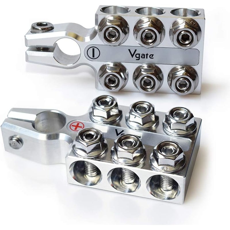 في جايت Vgate Lead Acid Battery Terminal Clamps, 8AWG up to 4/0(XL) AWG Gauge, 12-Way Connectors, Positive and Negative (+/-)(Pair) for SAE/DIN/EN Tapered Top Post - Image 1