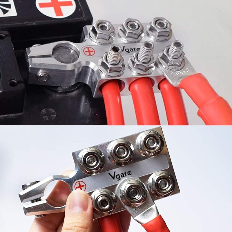 في جايت Vgate Lead Acid Battery Terminal Clamps, 8AWG up to 4/0(XL) AWG Gauge, 12-Way Connectors, Positive and Negative (+/-)(Pair) for SAE/DIN/EN Tapered Top Post - Image 2