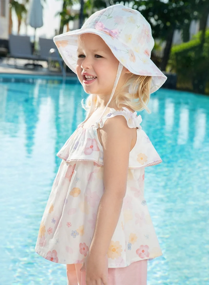 Dave & Bella Girls Floral Top and Shorts Set with Ruffle Straps and Pink Trim