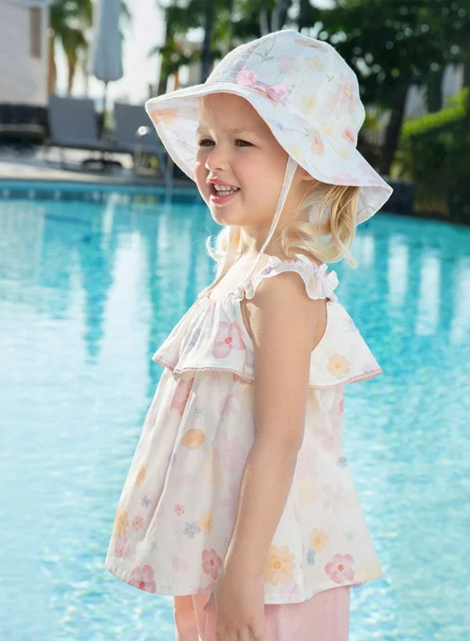 Dave & Bella Girls Floral Top and Shorts Set with Ruffle Straps and Pink Trim