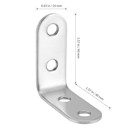 SHEUTSAN 100 PCS 40 x 40 x 16mm L Bracket Corner Brace Joint Right Angle 90 Degree Stainless Steel Shelf Corner Braces Angle Brackets for Wood Furniture Closet - Image 3