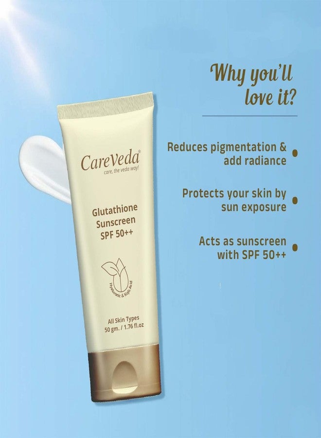 كير فيدا واقي الشمس CareVeda Glutathione SPF 50++ غني بحمض الهيالورونيك وحمض الكوجيك لجميع أنواع البشرة 50 جم - Image 4