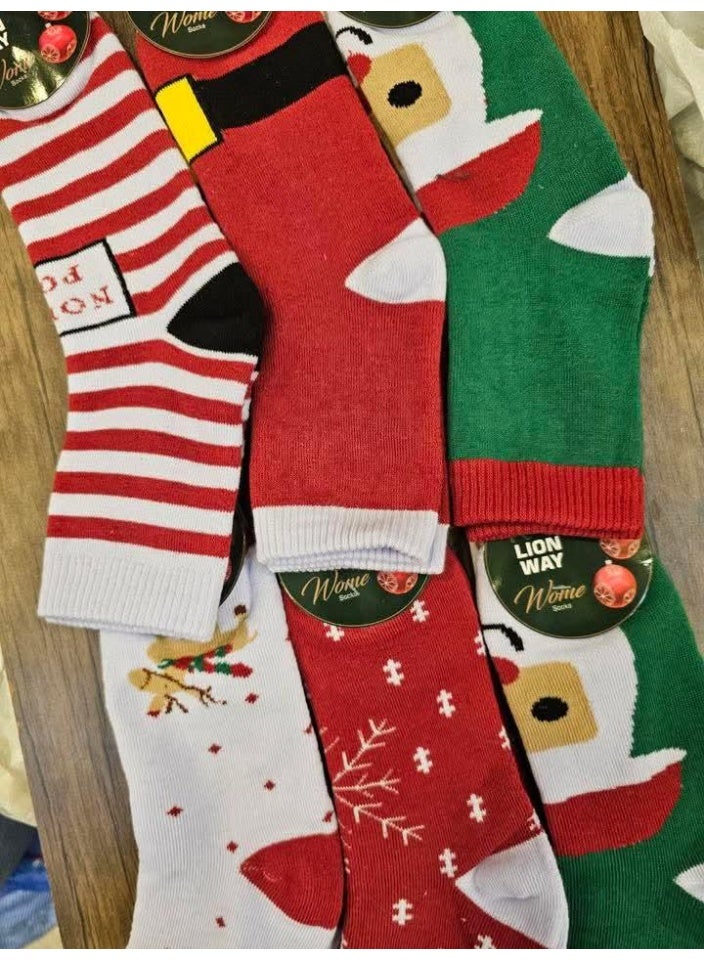 6 Pairs of Unisex Christmas Socks, Lined Inside, for Christmas and Winter, Thick and Warm Floor Socks for Home - Image 1