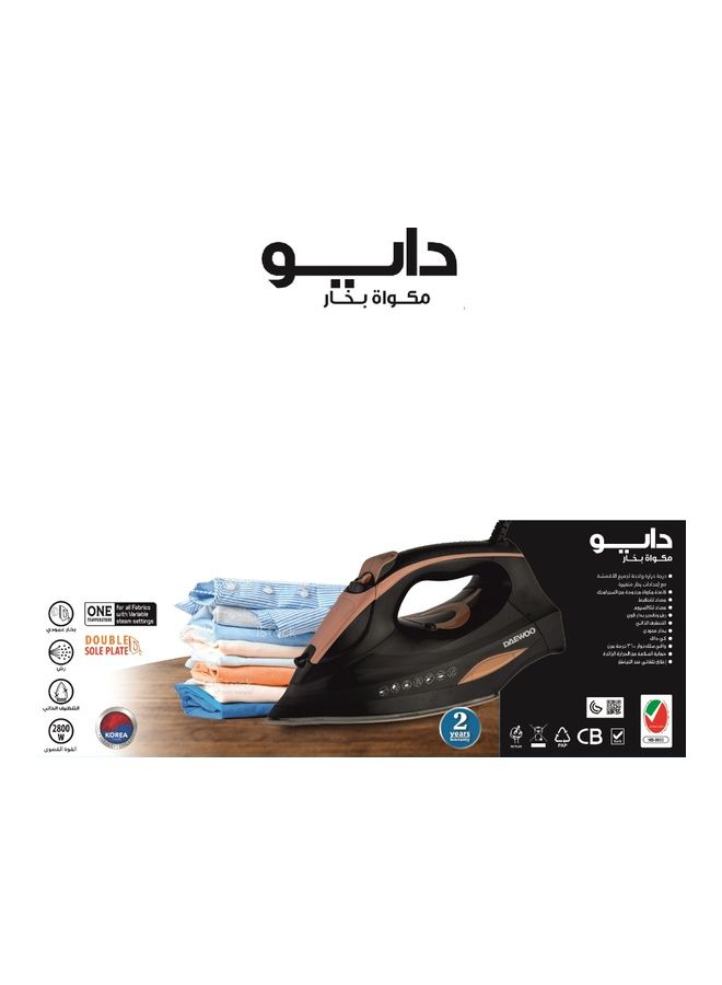 DAEWOO Steam Iron With Steam Burst, Spray Function, Self Cleaning, Anti Drip, Anti Calcium 0.32 L 2800 W DSI-6260 Black - Image 4