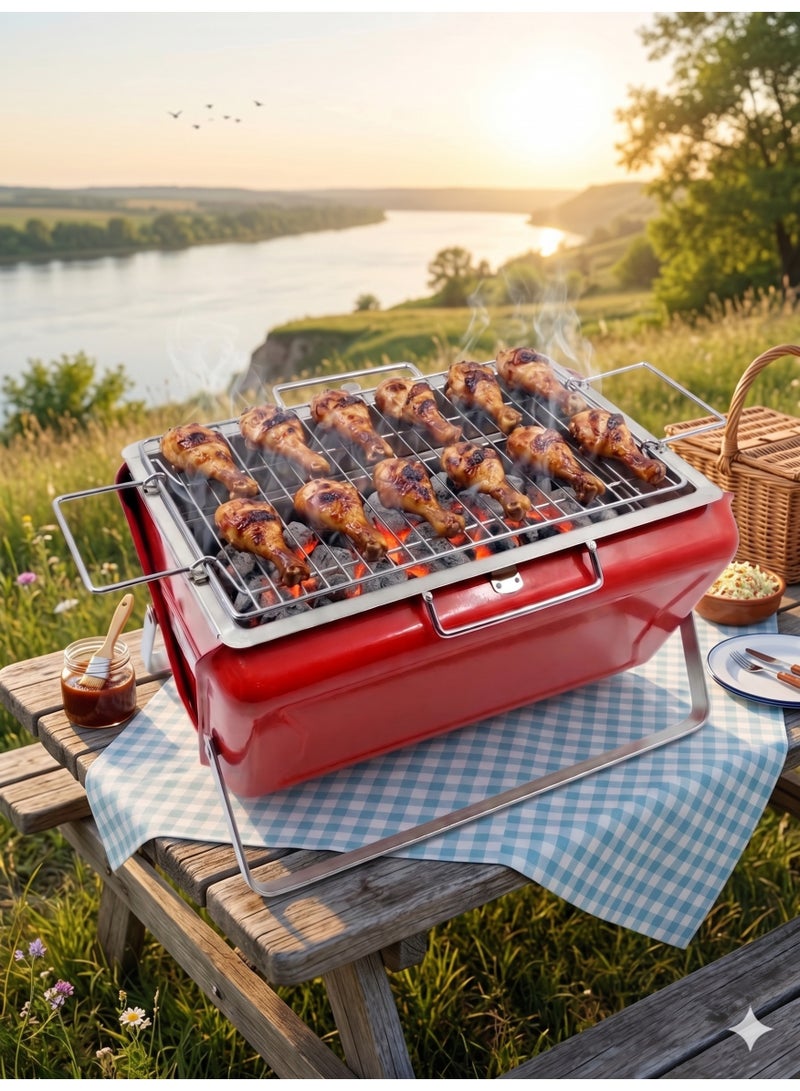 Genaric Portable BBQ Charcoal Grill Foldable Outdoor Camping Picnic Chrome Plated Small Size Grill - Image 2
