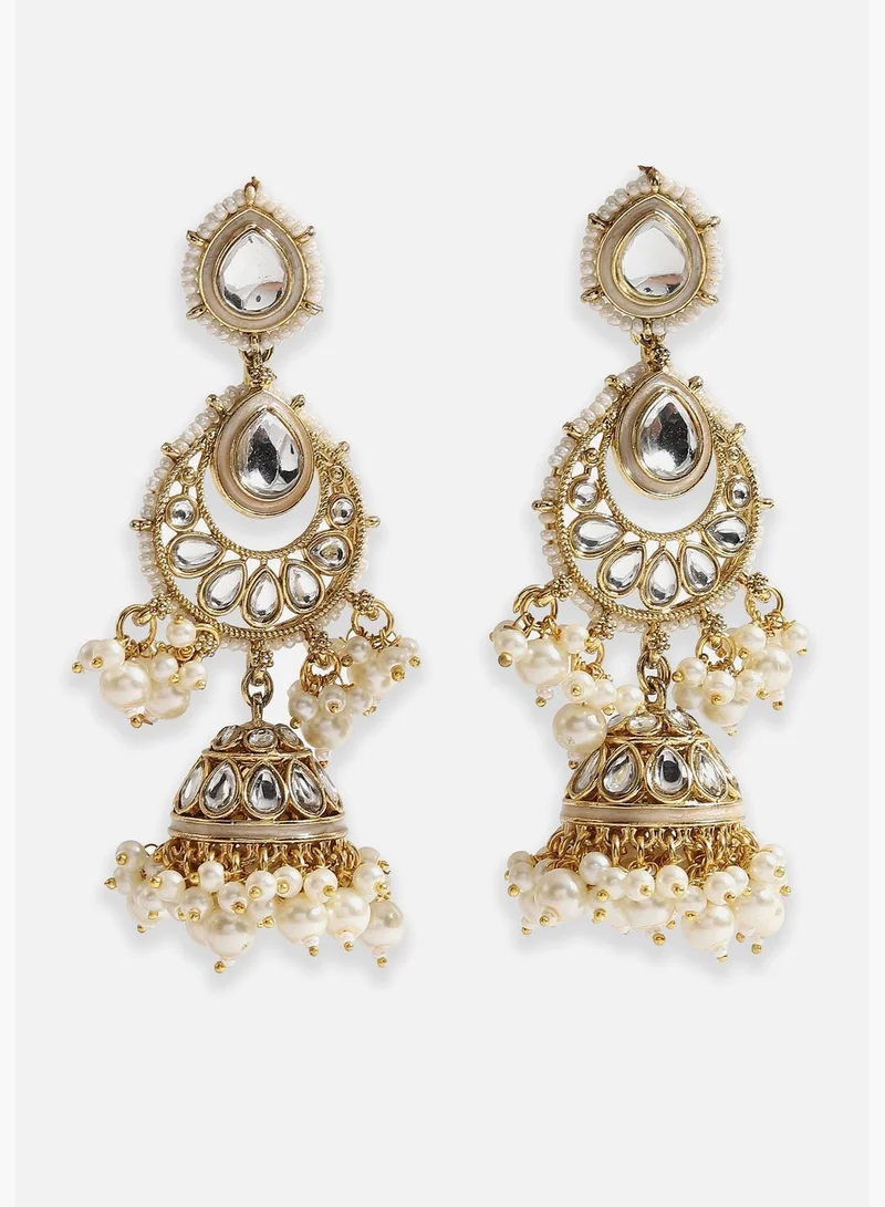 SOHI Gold Plated Designer Kundan Party Necklace, Earring and Maang Tikka Set For Women