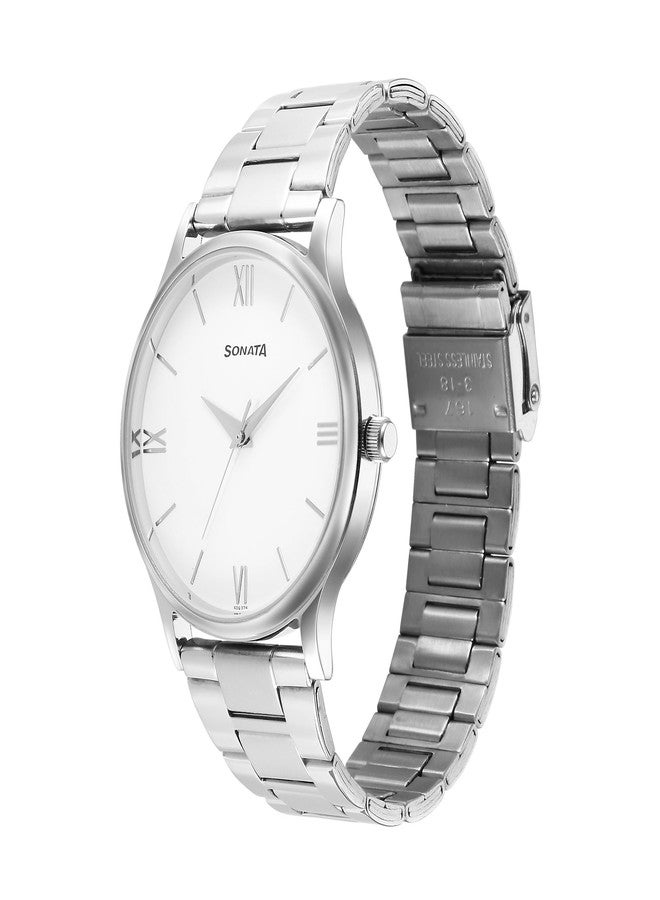 Sonata Aspire Quartz Analog White Dial Stainless Steel Strap Watch for Men-77105SM12W/NT77105SM12W - Image 3
