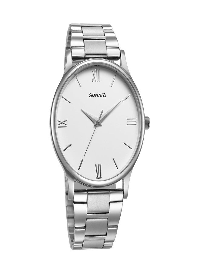 Sonata Aspire Quartz Analog White Dial Stainless Steel Strap Watch for Men-77105SM12W/NT77105SM12W - Image 1
