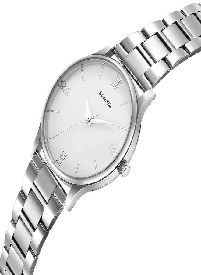 Sonata Aspire Quartz Analog White Dial Stainless Steel Strap Watch for Men-77105SM12W/NT77105SM12W - Image 2