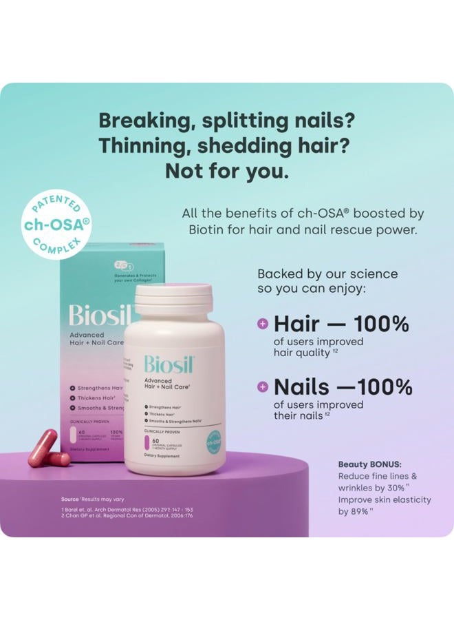 BIOSIL Advanced Hair + Nail Care - 60 Capsules - Grow, Strengthen & Thicken Hair and Nails - with Patented ch-OSA & Biotin - 60 Servings - Image 2