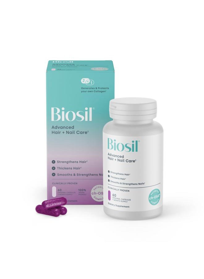 BIOSIL Advanced Hair + Nail Care - 60 Capsules - Grow, Strengthen & Thicken Hair and Nails - with Patented ch-OSA & Biotin - 60 Servings - Image 1