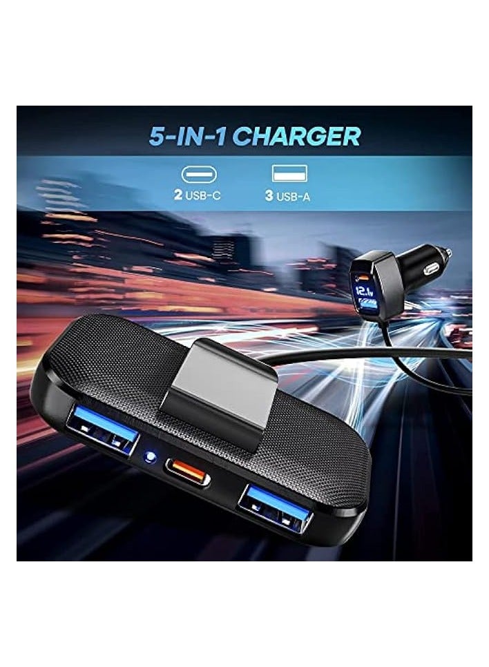 Lencent 5 Multi Ports Car Charger, 31W Car Charger Adapter, 3 USB A & 2 Type C Ports for Smart Phone, Voltage Detection, Multi Cigarette Lighter USB Charger with 5FT/1.5M Cable for Back Seat Charging - Image 3