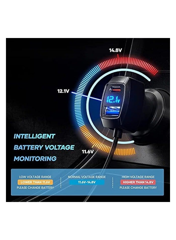 Lencent 5 Multi Ports Car Charger, 31W Car Charger Adapter, 3 USB A & 2 Type C Ports for Smart Phone, Voltage Detection, Multi Cigarette Lighter USB Charger with 5FT/1.5M Cable for Back Seat Charging - Image 4