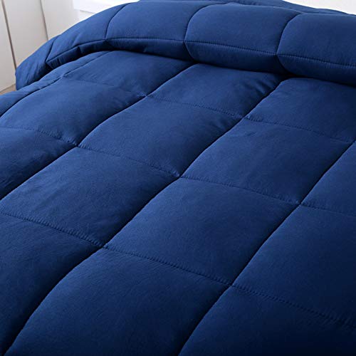 EVOLIVE All Season Pre Washed Soft Microfiber White Goose Down Alternative Comforter with Box Stitching (Navy, Full/Queen) - Image 4