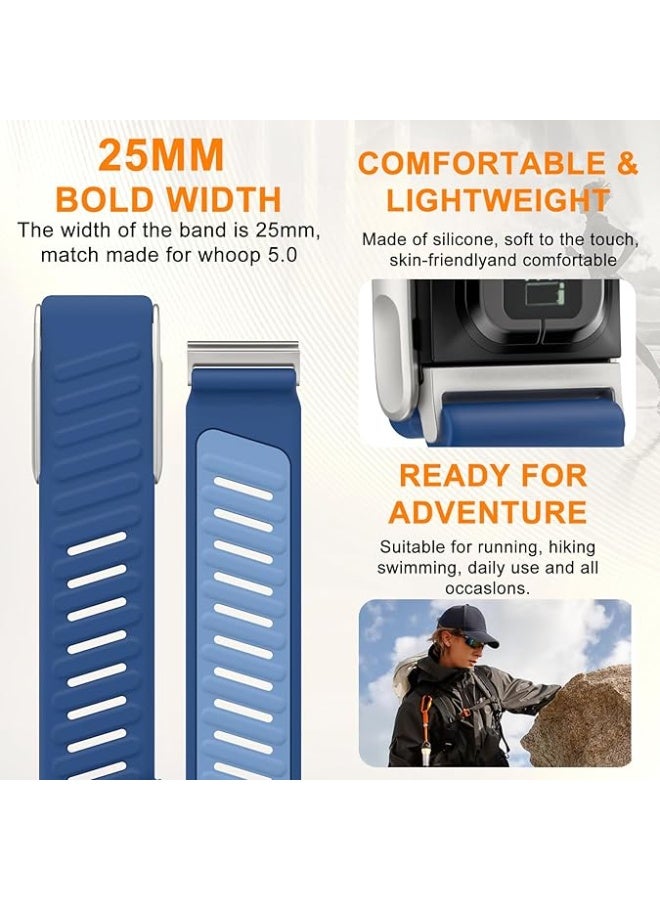 compatible with WHOOP Watch 5.0 strap,Silicone wristband breathable and adjustable, suitable for sports, waterproof replacement band, soft silicone sports strap, suitable for both men and women, with metal frame connector. Blue - Image 4