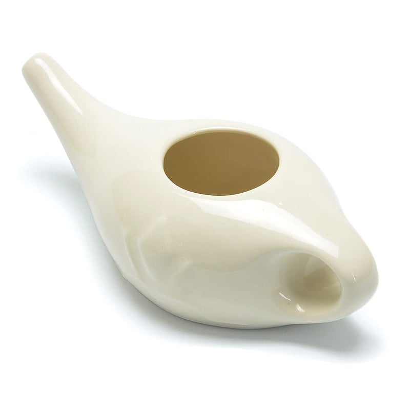 Roe & Moe Ceramic Neti Pot for Nasal Sinus Cleansing Wash Irrigation Relief - Microwave and Dishwasher Safe - Petite - Image 1