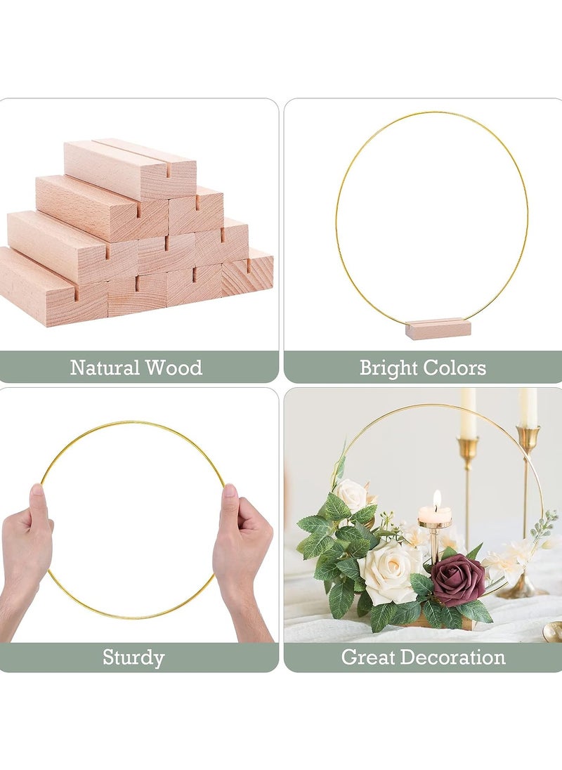S SYMEFER 10 Pack 12 Inch Large Metal Floral Hoops, Metal Floral Hoop Centerpiece with 10 PCS Wood Place Card Holders, Wreath Macrame Gold Hoop Rings for DIY Wedding Table Decor Dream Catcher  - Image 3