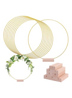 S SYMEFER 10 Pack 12 Inch Large Metal Floral Hoops, Metal Floral Hoop Centerpiece with 10 PCS Wood Place Card Holders, Wreath Macrame Gold Hoop Rings for DIY Wedding Table Decor Dream Catcher  - Image 1
