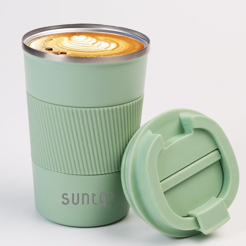 SUNTQ Reusable Coffee Cups Travel  Coffee Travel Mug with Leakproof Lid  Thermal Mug Insulated Cup  Stainless Steel Travel Cup with Rubber Grip  for Hot and Cold Drinks 13oz380ml Mint Green