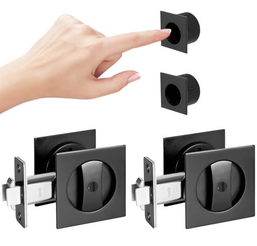 Aesytava Black Pocket Door Hardware 2 38 Backset Matte Black Pocket Door Lock for Bathroom Heavy Duty Solid Square Pocket Door Hardware2 Pack - Image 1