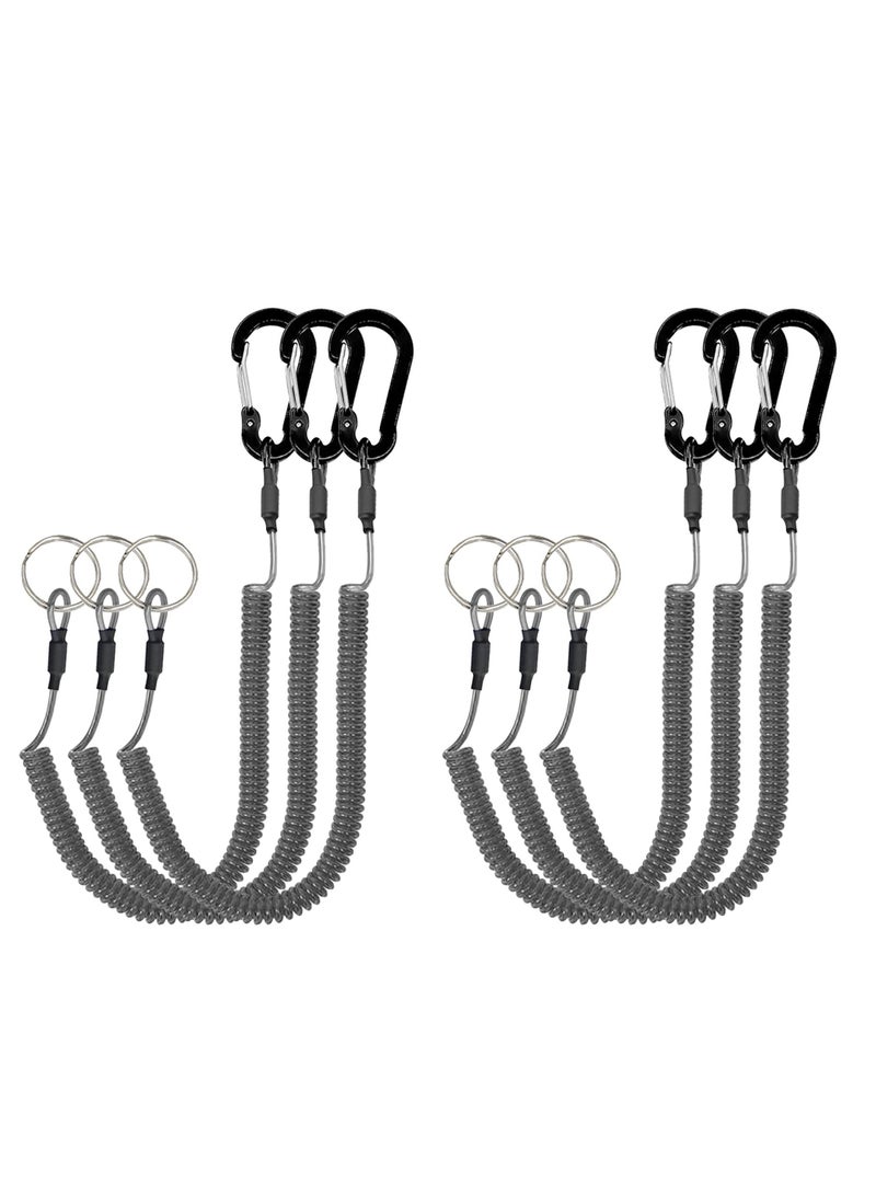6-Pack Retractable Safety Coiled Lanyard with Aluminum Alloy Carabiner Clip for Securing Pliers, Lip Grips, and Boating Accessories. - Image 1