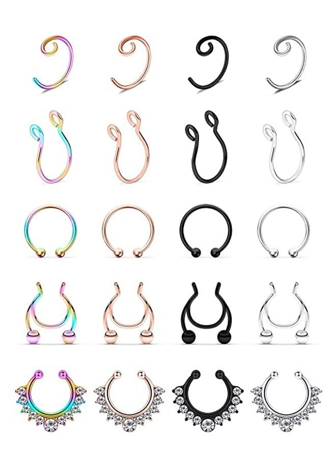 HAWAWA Fake Septum Nose Hoop Rings Stainless Steel Faux Lip Ear Nose Septum Ring Non Piercing Clip On Nose Hoop Rings Body Piercing Jewelry 20PCS  - Image 1