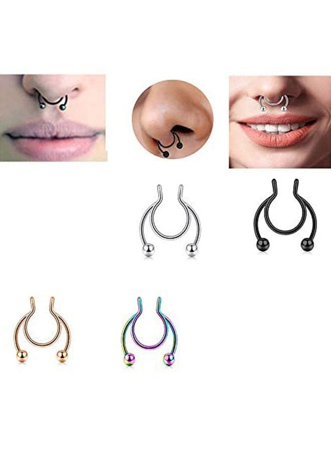 HAWAWA Fake Septum Nose Hoop Rings Stainless Steel Faux Lip Ear Nose Septum Ring Non Piercing Clip On Nose Hoop Rings Body Piercing Jewelry 20PCS  - Image 3